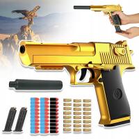 ZABAWKA PISTOLET DLA DZIECI MIĘKKA PIANKA BULLET BLASTER ZŁOTY + TŁUMIK