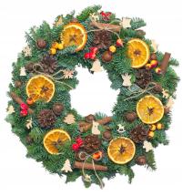 Wianek świąteczny Boże Narodzenie naturalna jodła świeża 40 cm pomarańcze