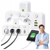 Przedłużacz Listwa Zasilająca Rozdzielacz Rozgałęźnik 3 Gniazda 230V 3x USB