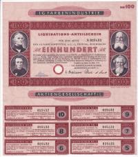 Niemiecka Obligacja Farbenindustrie RM 100 RM 1953