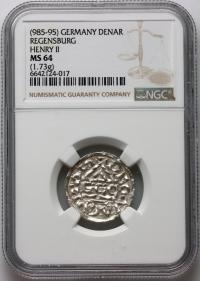 Niemcy, Bawaria, Henryk II Kłótnik 985-995, denar, Regensburg