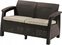 SOFA BALKONOWA tarasowa OGRODOWA 2-OSOBOWA RATTANOWA brązowa 128x70 cm