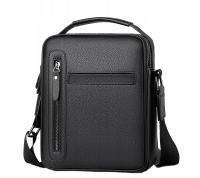 LISTONOSZKA MĘSKA NA RAMIĘ SKÓRZANA SASZETKA CZARNA Z KIESZENIĄ