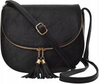 Torebka Damska Torba Na ramię Skórzana Miejska Pojemna Czarna Listonoszka