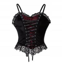 AKSAMITNA KAMIZELKA, wiązanie z przodu, obcisła, GOTYCKI TOP, czarny S(36)