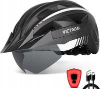 Victgoal Kask rowerowy Mtb ze zdejmowanymi okularami Lampką Led r M 54-58cm