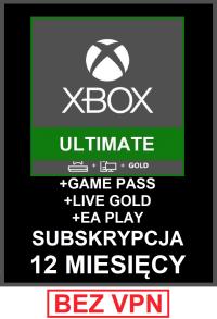 Live Gold + Game Pass ULTIMATE 12 miesięcy BEZ VPN