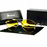 OKULARY POLARYZACYJNE DO JAZDY NOCNEJ, SREBRNE, AVIATORY, FIDESTO