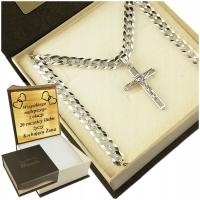 Łańcuszek Męski Srebrny 925 Pancerka 5mm Pełna z Krzyżykiem Dla Mężczyzny