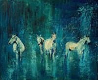 Obraz olejny KONIE 50x60 koń W deszczu