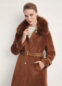 OCHNIK Długie futro damskie w kolorze camelowym FUTDW-0031-24(Z25)