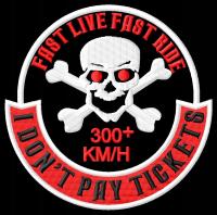 Naszywka czaszka Fast Ride Fast Live haftowana z termofolią