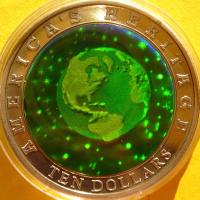 10$ LIBERIA 2002 AMERYKA ZIEMIA DZIEDZICTWO HOLOGRAM