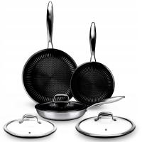 ZESTAW PATELNI 3 SZT ZE STALI NIERDZEWNEJ Z POKRYWKAMI TECHNOLOGIA DAKIN