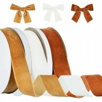 WSTĄŻKA AKSAMITNA WELUROWA ZESTAW 3 SZTUK brązowa biała taśma 25 mm x 9m