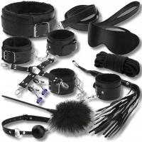 ZESTAW BDSM EROTYCZNY DLA PAR DUŻY 14 ELEMENTÓW KNEBEL KAJDANKI PEJCZ OPASK