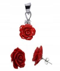 Серебряный набор розы с кораллом серебро