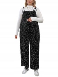 SHEIN OGRODNICZKI CIĄŻOWE W GROSZKI NA CIENKICH RAMIĄCZAKCH CZARNE xaf 3XL