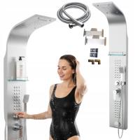 Narożny panel prysznicowy Naomi + wodospad + szklana półka + wylewka