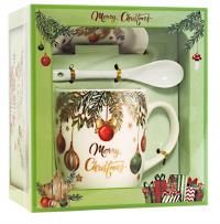 KUBEK ŚWIĄTECZNY ZESTAW W PUDEŁKU ZE SPODKIEM I ŁYŻECZKĄ UPOMINEK DLA MAMY