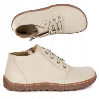 Buty damskie skórzane BAREFOOT ocieplone z zamkiem 787/2 beżowe