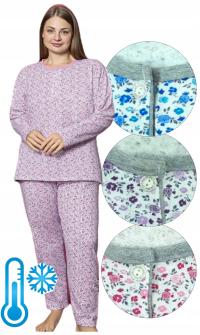 PIŻAMA damska BAWEŁNA GRUBA guziki DUŻA ocieplana ciepła