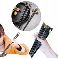 НАБОР ИЗ 5 ПАР ЭЛЕГАНТНЫХ ПАЛОЧЕК ДЛЯ СУШИ ЧЕРНЫЙ И ЗОЛОТОЙ МНОГОРАЗОВЫЙ ЧЕРНЫЙ