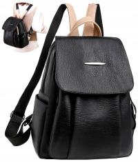 Кожаный женский вместительный рюкзак черный водонепроницаемый 2в1 школьный рабочий городской