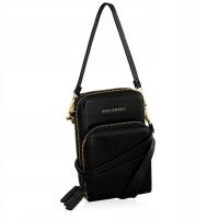 BETLEWSKI Torebka Na Telefon Listonoszka Damska Mała Skórzana Czarna REESE