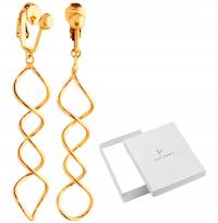 Klipsy Damskie do Uszu Złote Długie Ażurowe Lekkie Wiszące Prezent Colibra