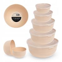 Miski kuchenne 5 szt plastikowe z pokrywką na żywność beżowe komplet