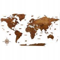 Drewniana Mapa Świata 3D Sikorka z drewna w kolorze Orzech 120x60cm