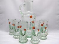 STARY SZKLANY ZESTAW DO KOMPOTU MALOWANE TRUSKAWKI 1-3194