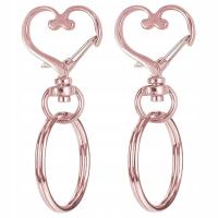 KAR2 Karabinek karabińczyk brelok breloczek z kółkiem SERCE 2szt rose gold