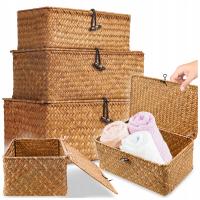 ORGANIZER POJEMNIK TRAWA MORSKA Z POKRYWKĄ PLECIONY KOSZYKI PUDEŁKO 3 SZT