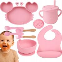 СИЛИКОНОВАЯ ПОСУДА НАБОР ДЕТСКОЙ ПОСУДЫ С НАГРУДНИКОМ КРАБ ПРИСОСКА