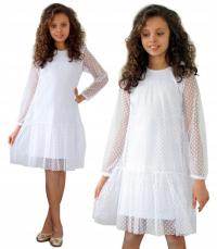 Платье для причастия тюль белый элегантный KD966