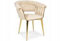 Krzesło eleganckie glamour plecione welurowe 73x60x79 cm beż złoty 1 szt.
