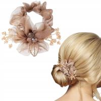 Элегантная Цветочная резинка для волос стразы бежевая декоративная органза