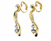 Złote Klipsy na Ucho z Cyrkoniami jak Kolczyki Wiszące Eleganckie Colibra