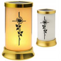 ZNICZ SOLARNY LED LAMPION NA GRÓB STATUETKA CMENTARZ KRZYŻ NAGROBNY RÓŻA