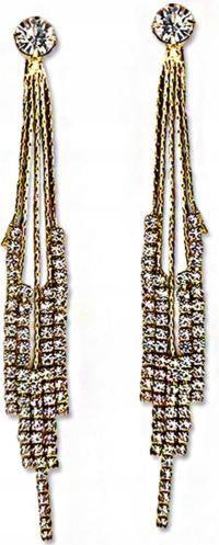 Złote długie kolczyki ślubne z białymi cyrkoniami wiszące pozłacane