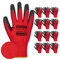 12x Rękawice robocze ochronne czerwone LATEX rękawiczki budowlane roz. 10