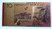 10 zł Józef Piłsudski - banknot pozłacany