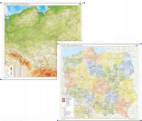 POLSKA DUŻA MAPA ŚCIENNA ADMINISTRACYJNA FIZYCZNA DWUSTRONNA RURKI PCV