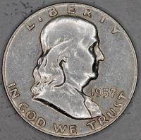 USA - 1/2 DOLARA HALF DOLLAR 1957 r. D FRANKLIN - SREBRO Ag