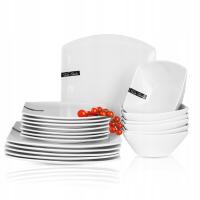 SERWIS OBIADOWY PORCELANOWY ZESTAW TALERZY BIAŁY NA 6 OSÓB GŁADKI KWADRAT