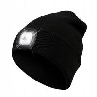 CZAPKA ZIMOWA OCIEPLANA Z LATARKĄ LED CZARNA USB