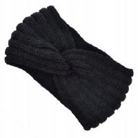 Opaska do Włosów Czarna Na Głowę Uszy Szeroka Z Supłem Gruba Ciepła Zimowa