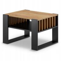 Небольшой журнальный столик ламели / современная скамейка с полкой | черный дуб / 65 см |